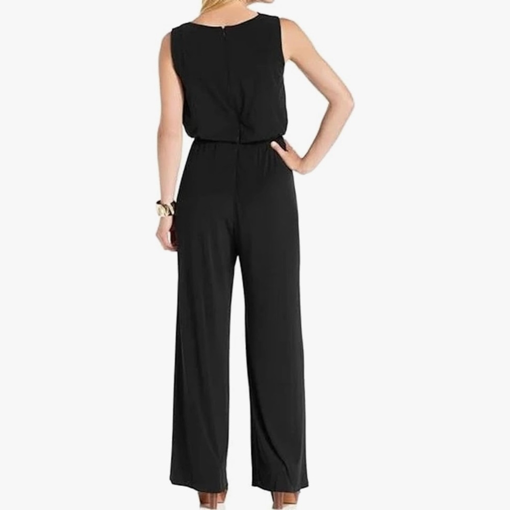 VINCE CAMUTO Cowl Neck Wide-Leg Jersey Jumpsuit, Large, Black - Picture 3 of 12